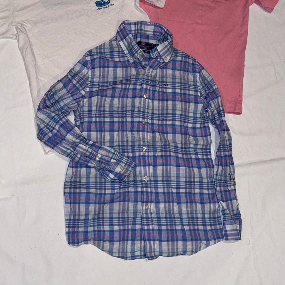 Vineyard Vines Shirt Bundle Boys M 12-14 Plaid Button Down Pocket Tee Preppy - Picture 2 of 8